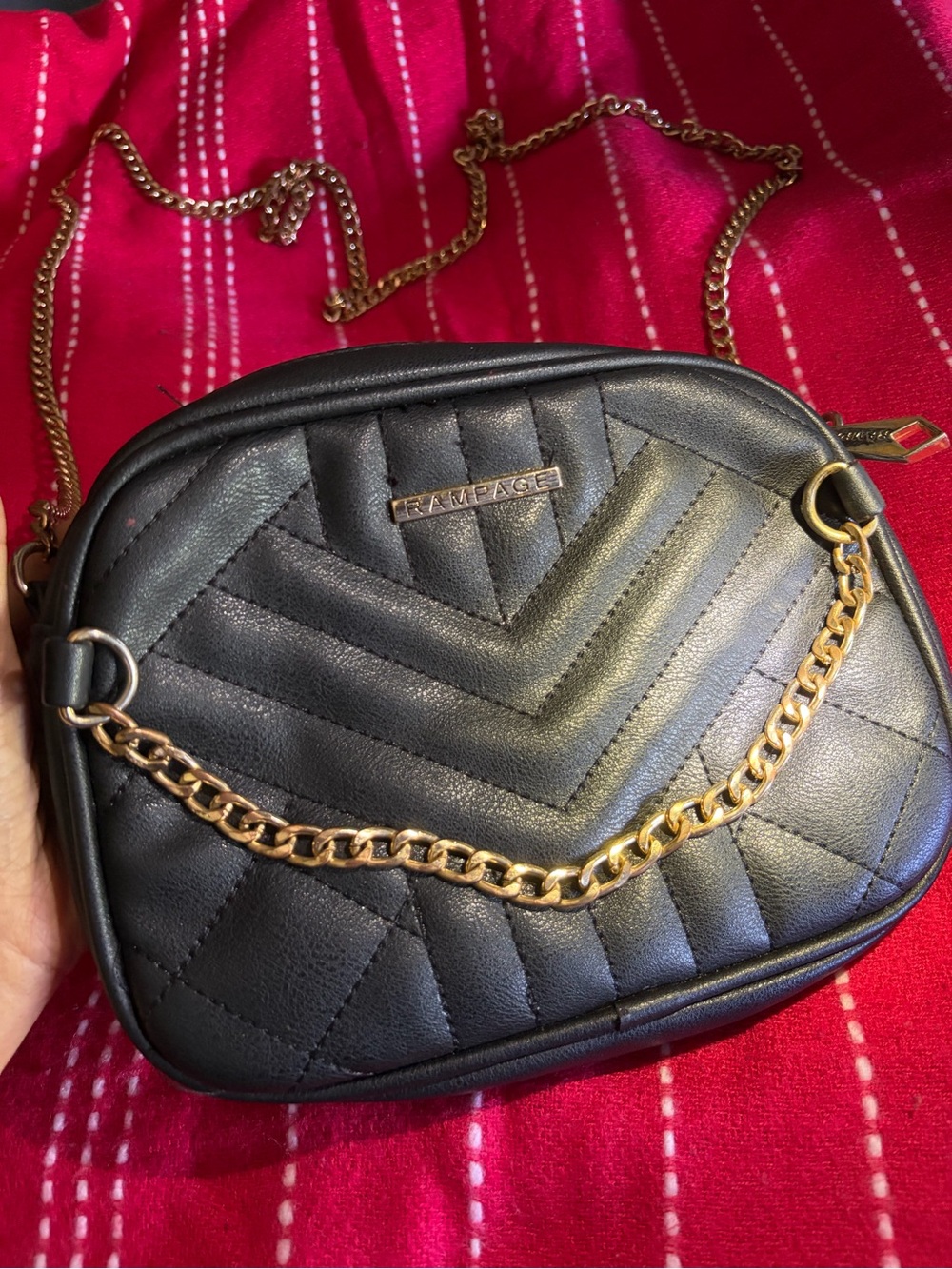 Rampage Black Quilted Crossbody with Gold Chain Detail